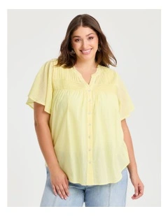 Cotton Pintuck Yoke Top in Lemon