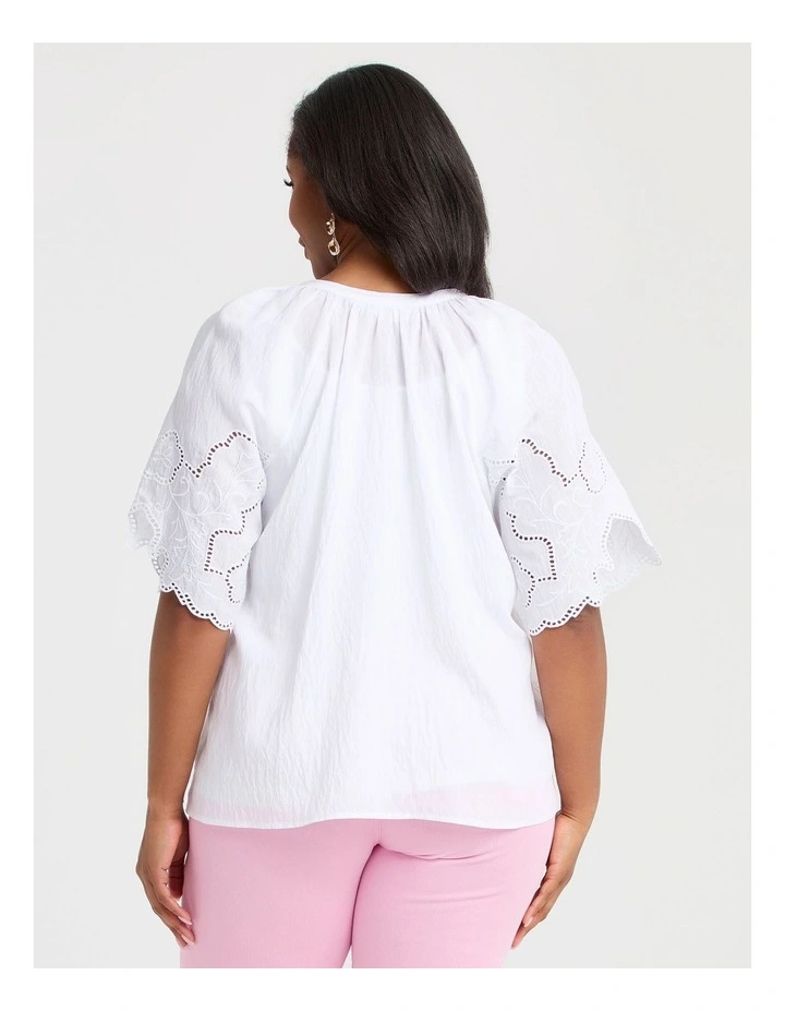 Natural Cutout Embroidery Top White image 2