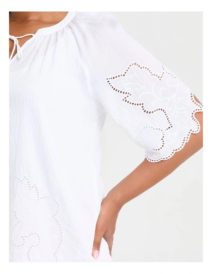 Natural Cutout Embroidery Top White image 3