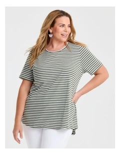 Australian Cotton Stripe T-shirt in Willow Green/White
