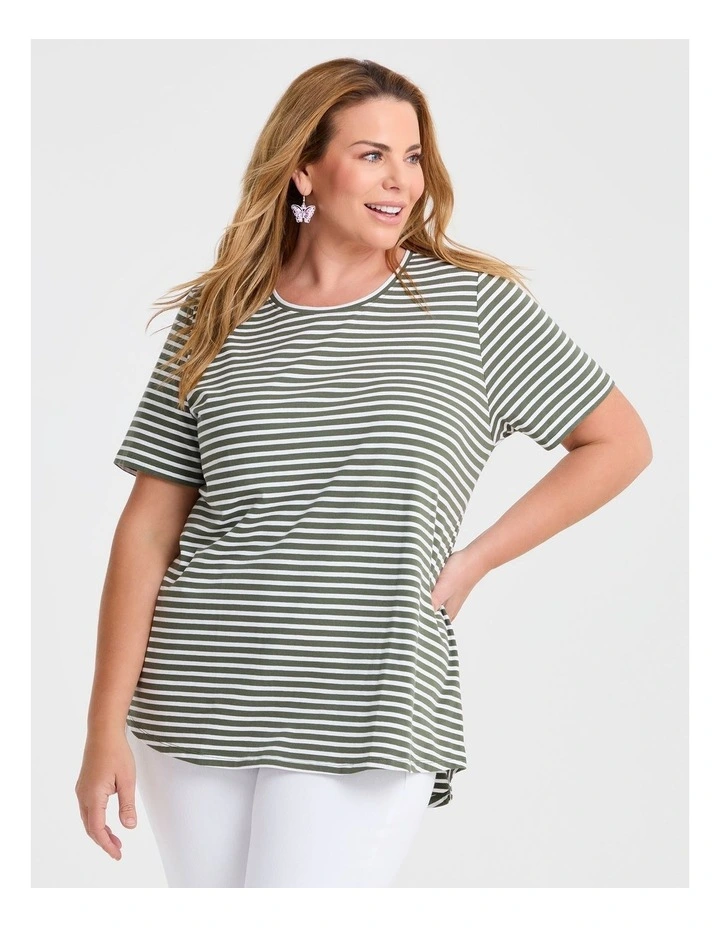 Australian Cotton Stripe T-shirt in Willow Green/White image 1