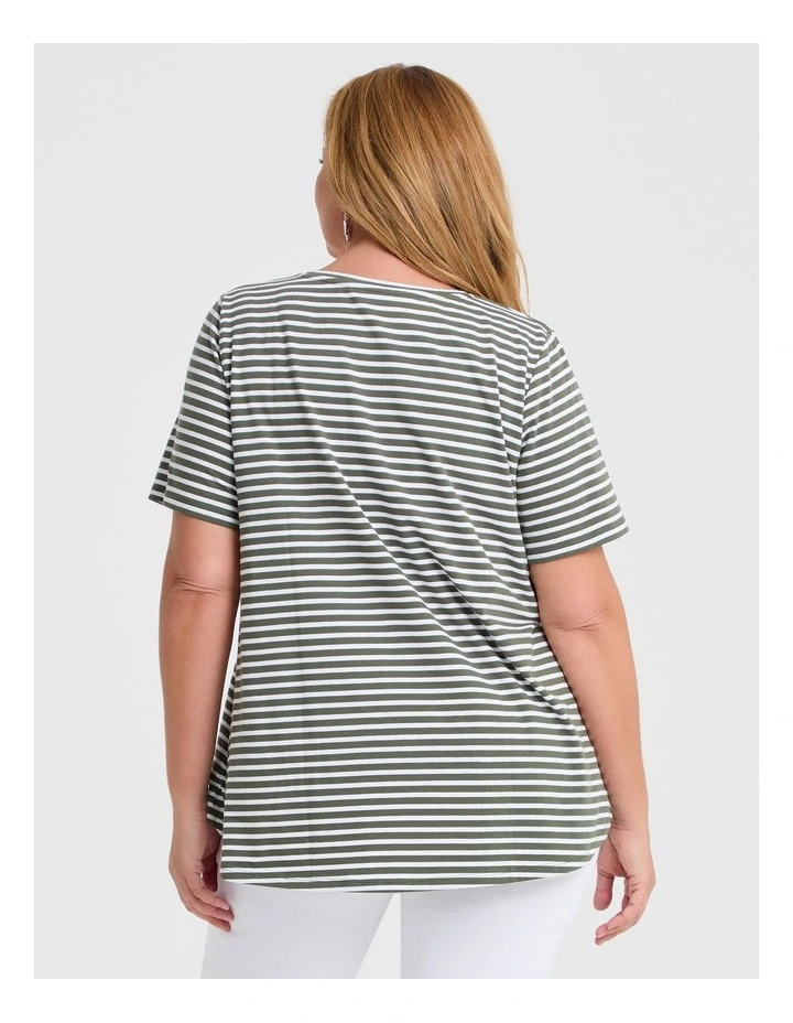 Australian Cotton Stripe T-shirt in Willow Green/White image 2