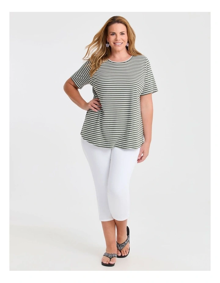 Australian Cotton Stripe T-shirt in Willow Green/White image 3