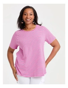 Australian Cotton Stripe T-shirt Pink Flambe/white