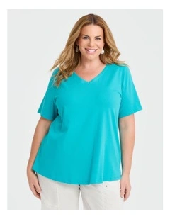 Organic Cotton V-neck T-shirt in Aqua