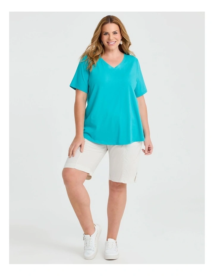 Organic Cotton V-neck T-shirt in Aqua image 3