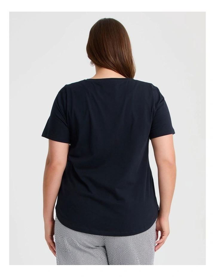Cotton Cornelli Detail T-shirt in Navy image 2