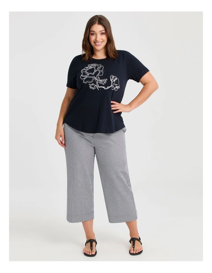 Cotton Cornelli Detail T-shirt in Navy image 2