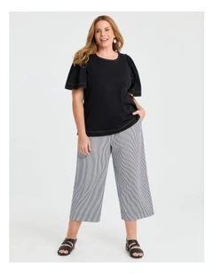 Cotton Contrast Stitch Top in Black