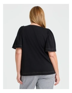 Cotton Contrast Stitch Top in Black