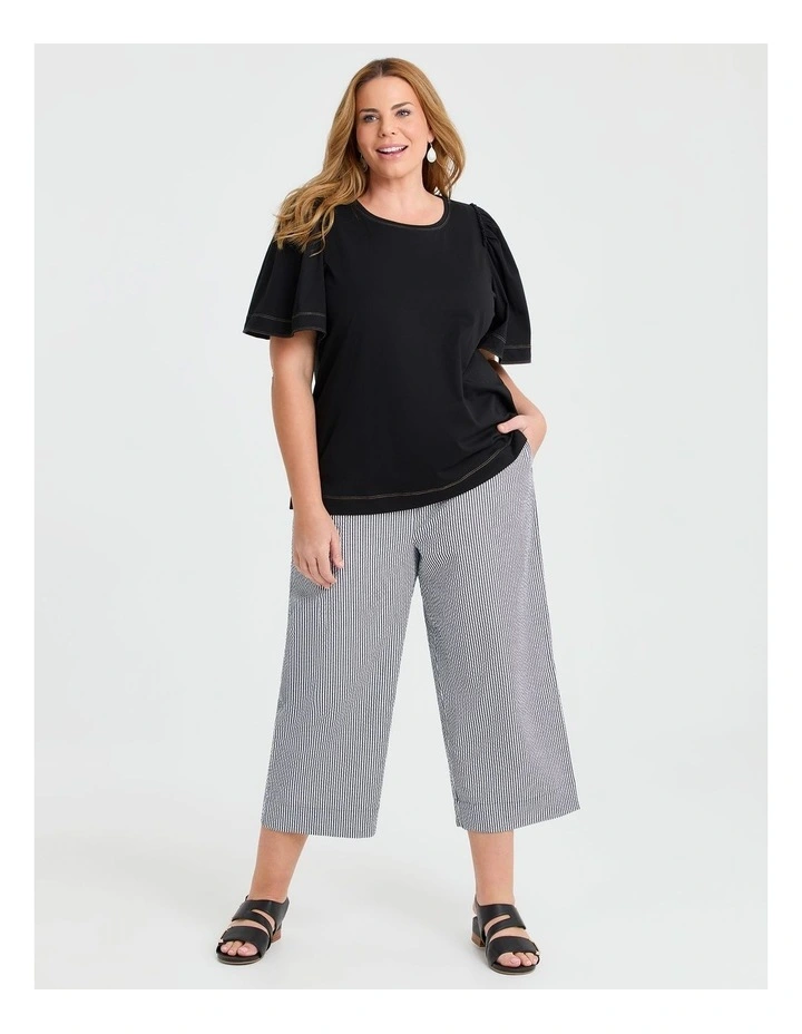 Cotton Contrast Stitch Top in Black image 2
