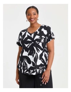 Cotton Graphic Floral T-shirt in Black/white