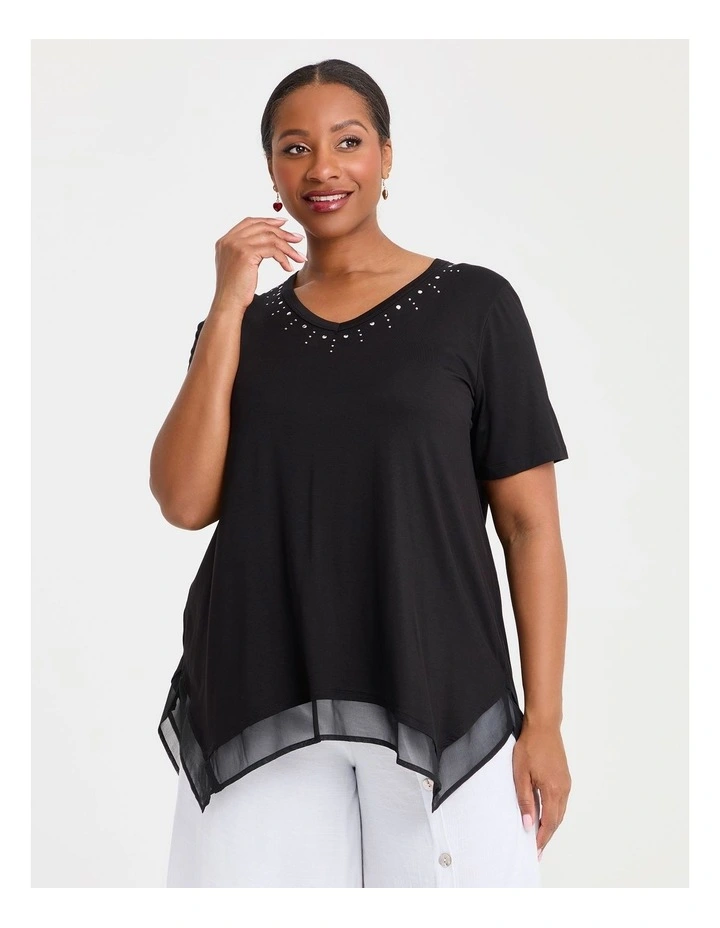 Bamboo Embellished Chiffon Top in Black image 1
