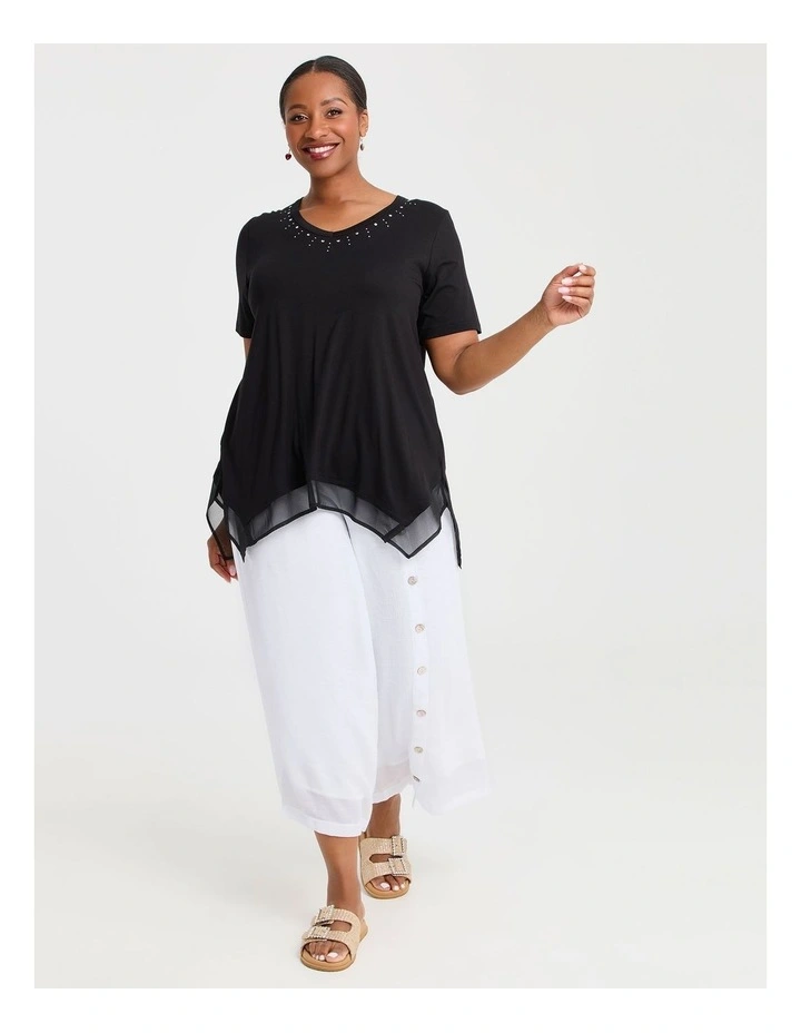 Bamboo Embellished Chiffon Top in Black image 3