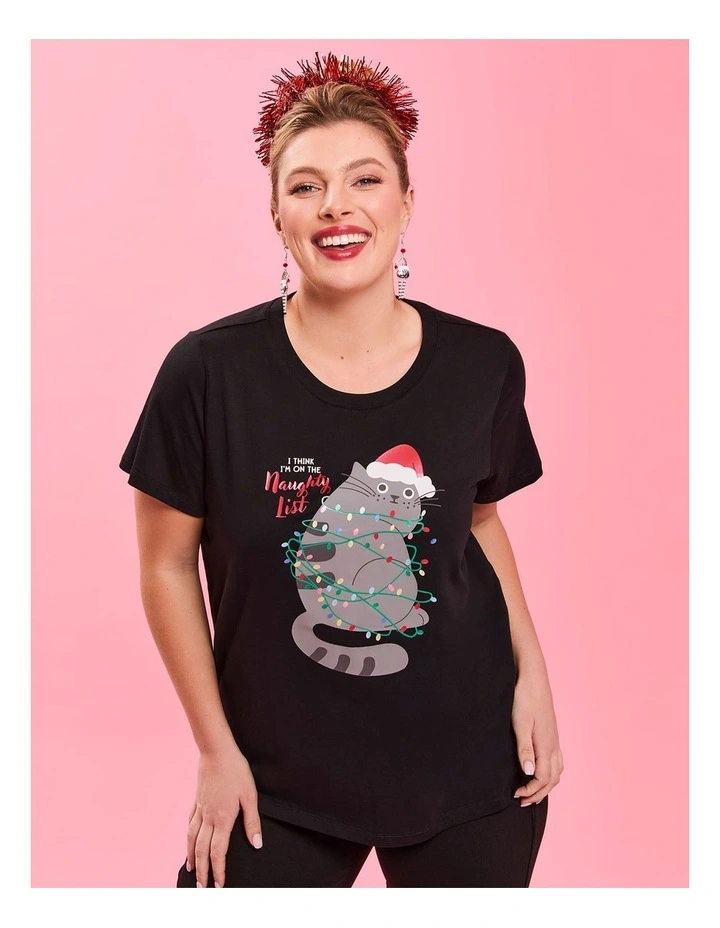 Cotton Xmas T-shirt in Black image 4