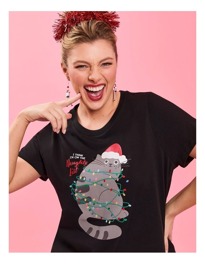 Cotton Xmas T-shirt in Black image 5