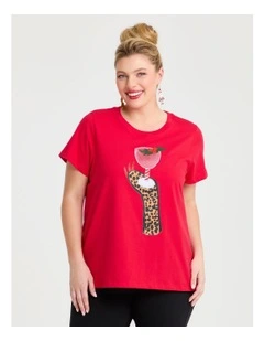 Cotton Bouffants Xmas Wine T-shirt in Jet Set Red