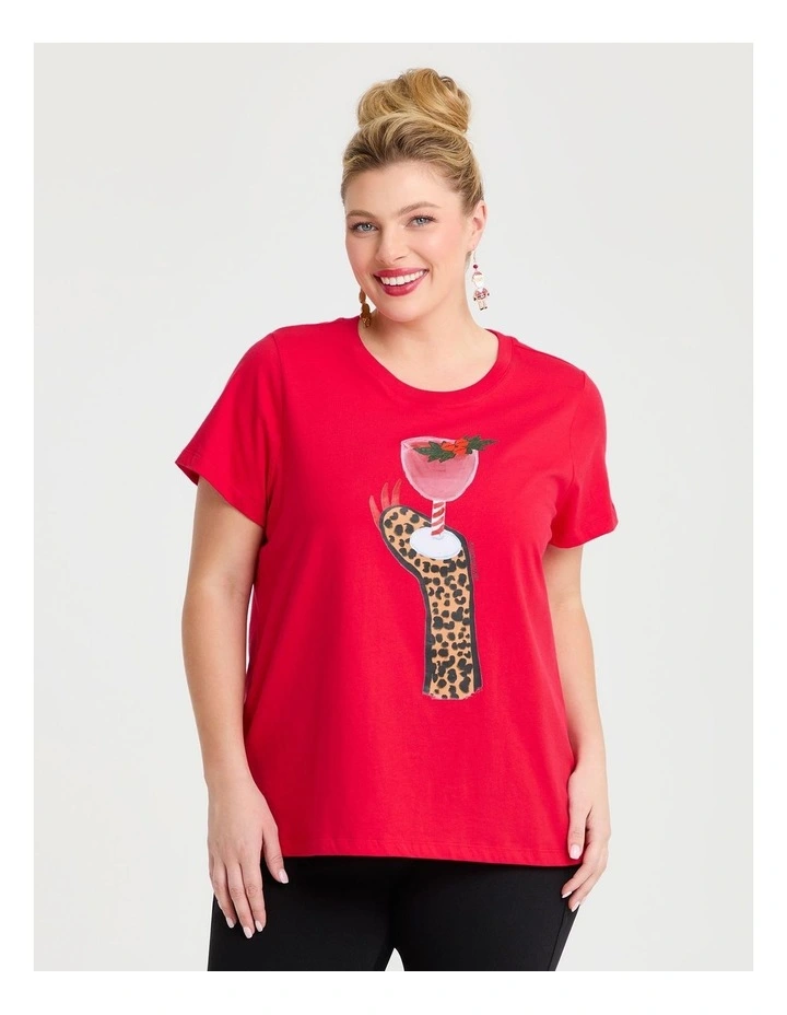 Cotton Bouffants Xmas Wine T-shirt in Jet Set Red image 1