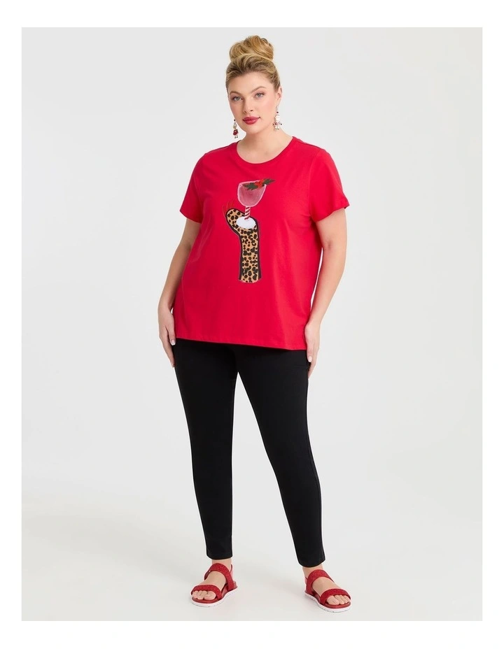 Cotton Bouffants Xmas Wine T-shirt in Jet Set Red image 3