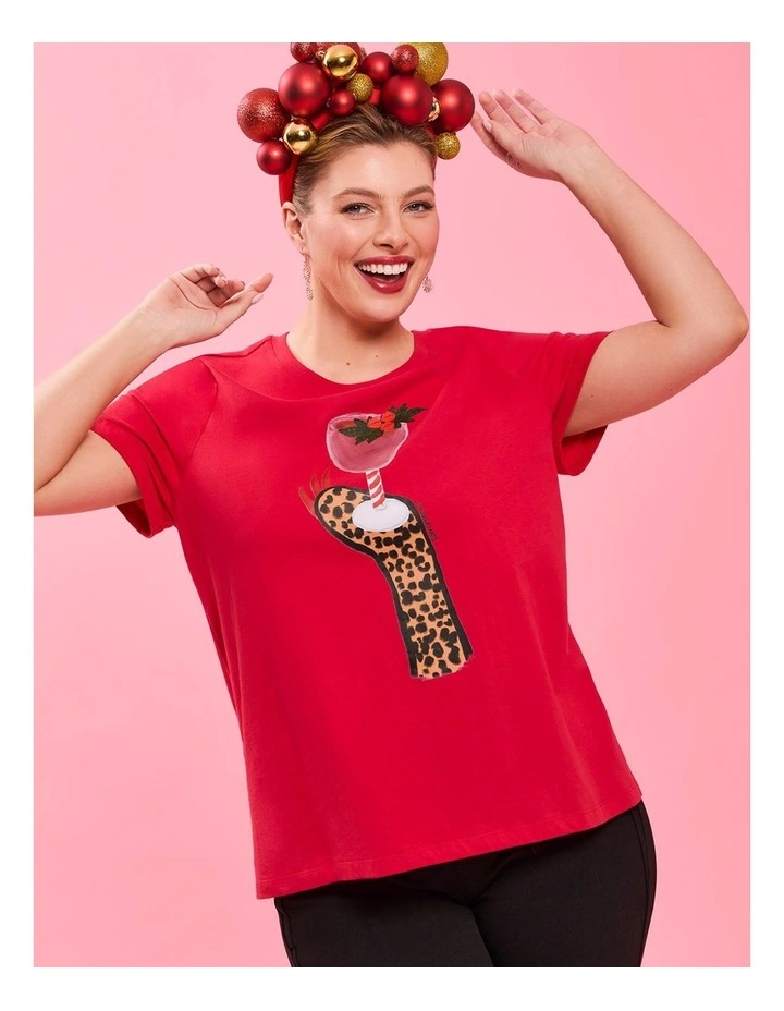 Cotton Bouffants Xmas Wine T-shirt in Jet Set Red image 4