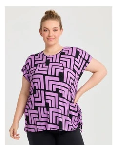 Bamboo Ruched Active T-shirt in Orchid/black
