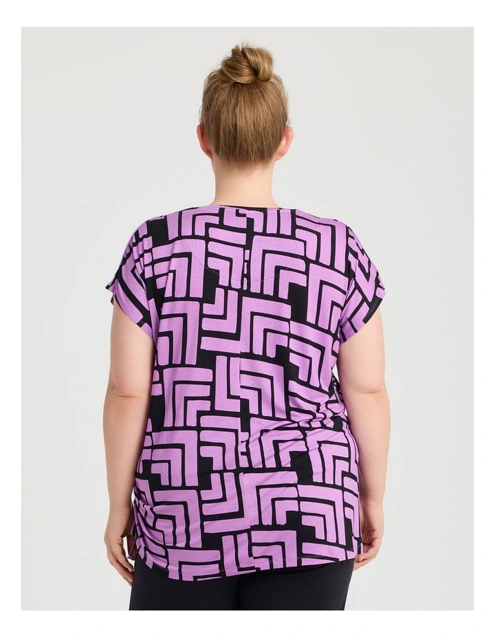 Bamboo Ruched Active T-shirt in Orchid/black image 2