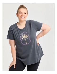 Cotton Foil Palm Active T-shirt in Pewter