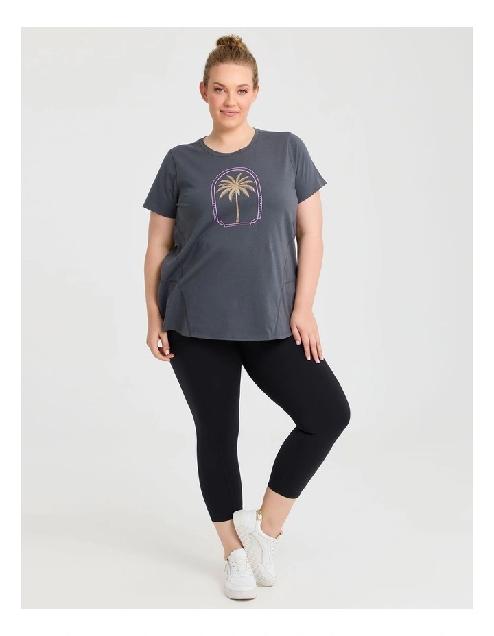 Cotton Foil Palm Active T-shirt in Pewter image 3