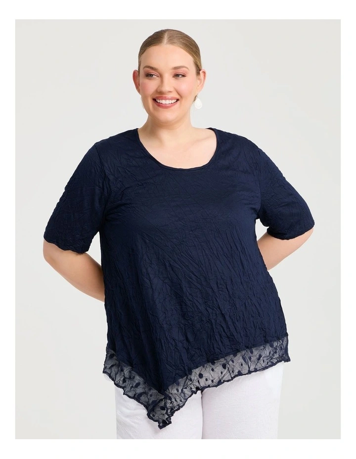 Mesh Trim Bamboo Crush Tunic in Dark Indigo image 1