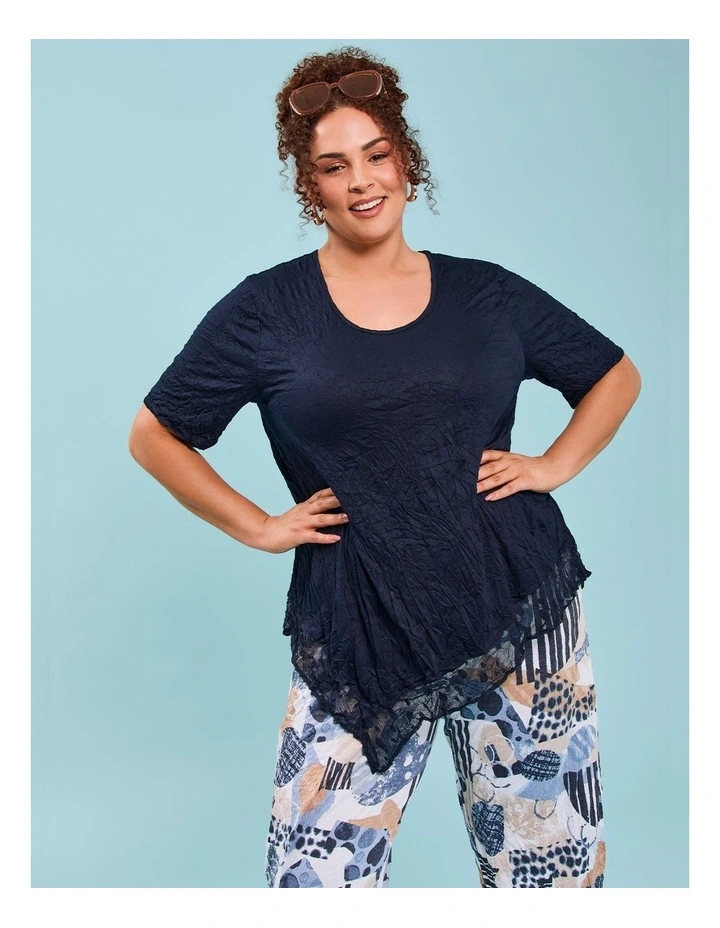 Mesh Trim Bamboo Crush Tunic in Dark Indigo image 3