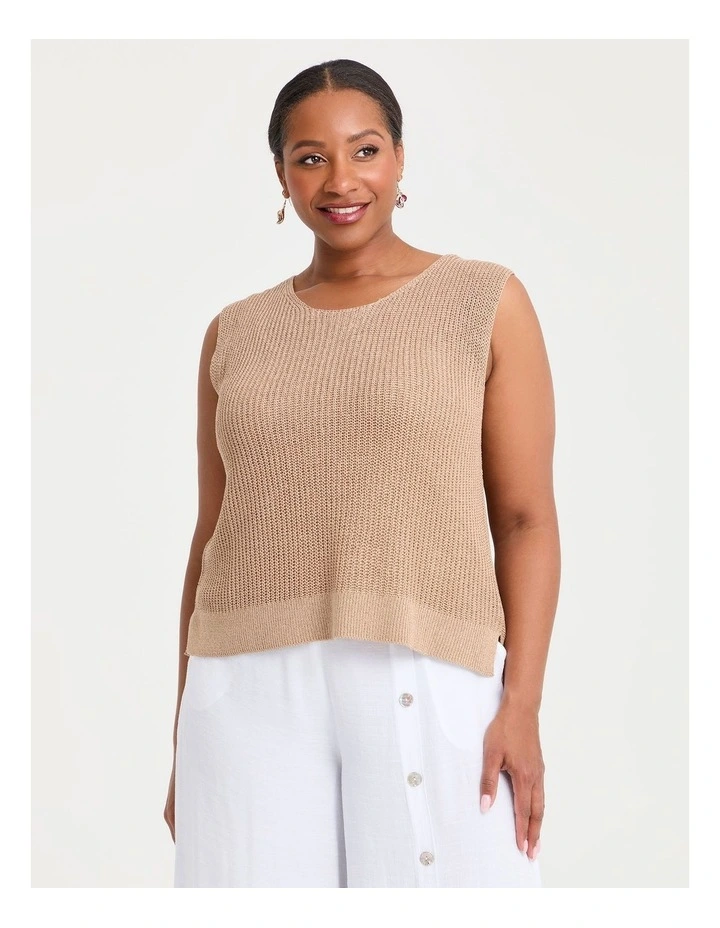 Button Back Detail Tank in Sesame image 1