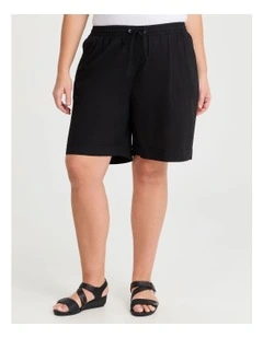 Cotton Linen Bermuda Short in Black