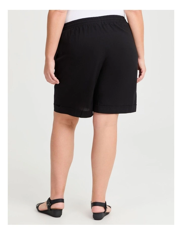 Cotton Linen Bermuda Short in Black image 2