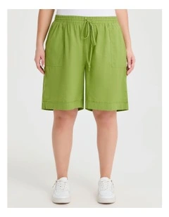 Cotton Linen Bermuda Short in Apple Green