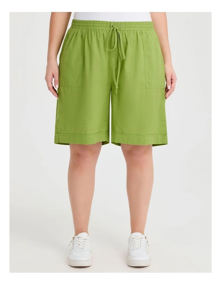 Cotton Linen Bermuda Short in Apple Green image 1