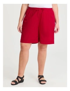 Cotton Linen Bermuda Short in Ribbon Red