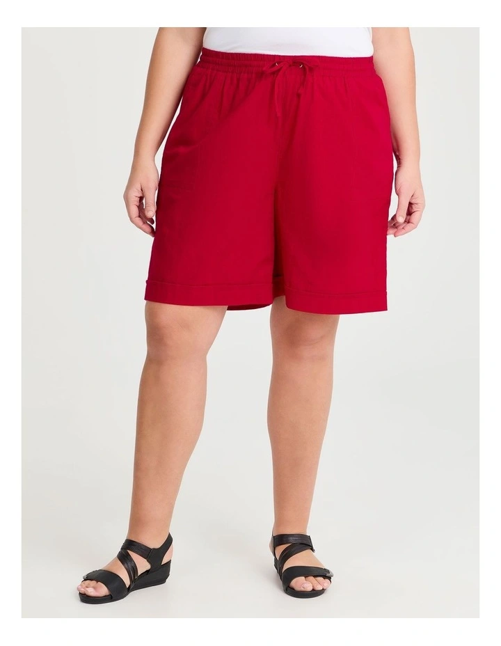 Cotton Linen Bermuda Short in Ribbon Red image 1