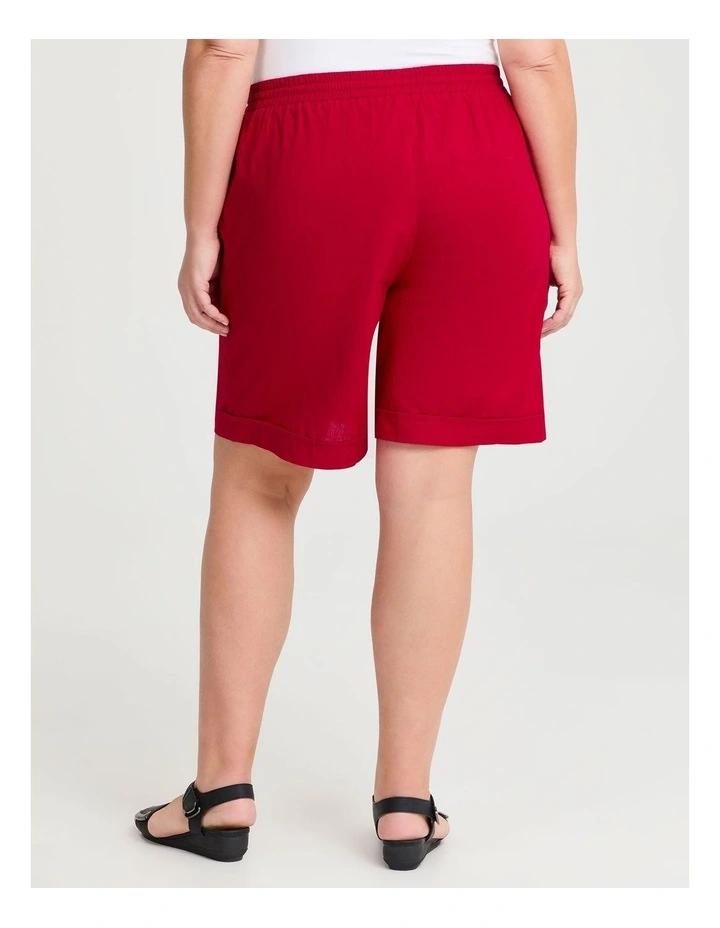 Cotton Linen Bermuda Short in Ribbon Red image 2