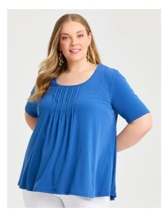 Pintuck Detail Top Mid Blue