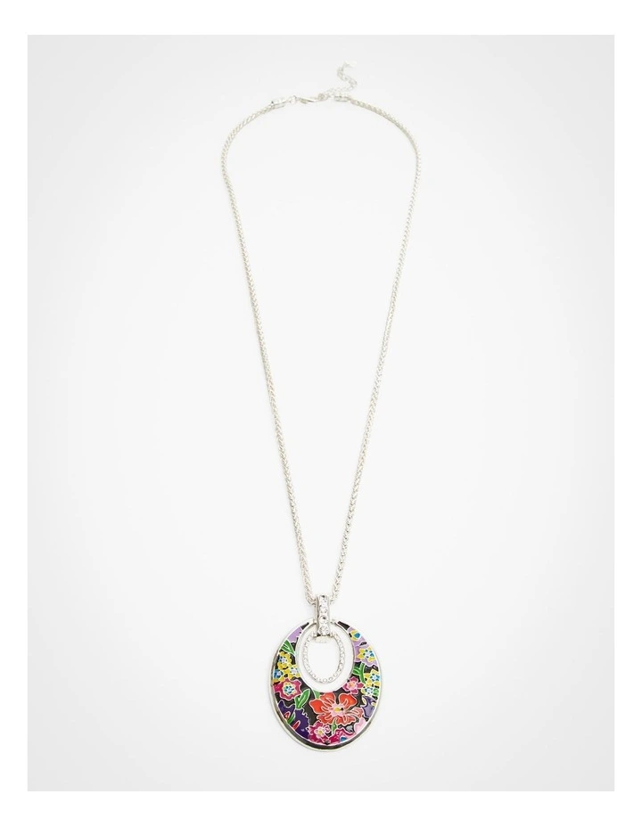 Enamel Floral Long Disc Necklace in Multi image 1