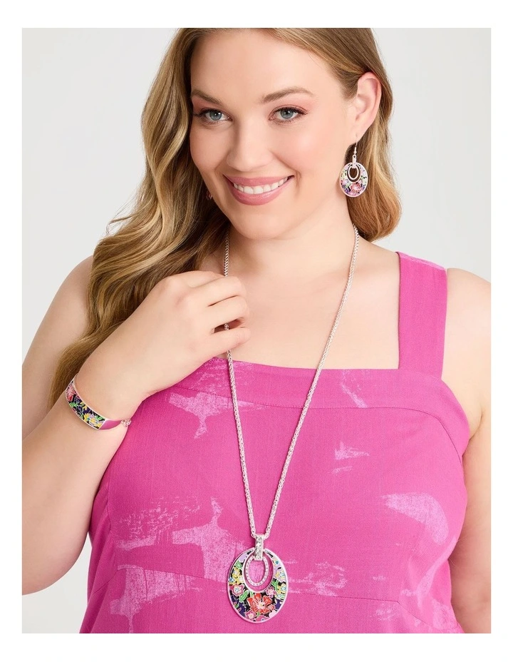 Enamel Floral Long Disc Necklace in Multi image 2