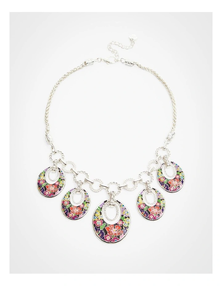 Enamel Floral Statement Necklace in Multi image 1