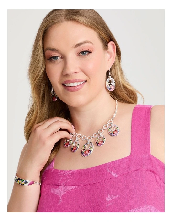 Enamel Floral Statement Necklace in Multi image 2