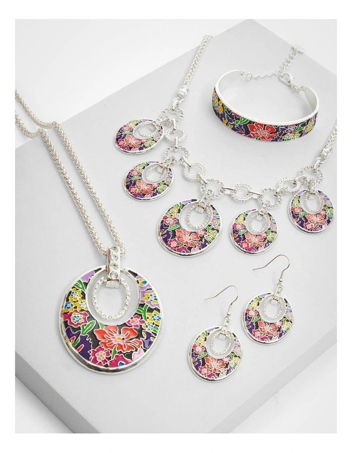 Enamel Floral Statement Necklace in Multi image 3
