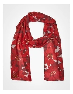 Festive Floral Silk Scarf in Red