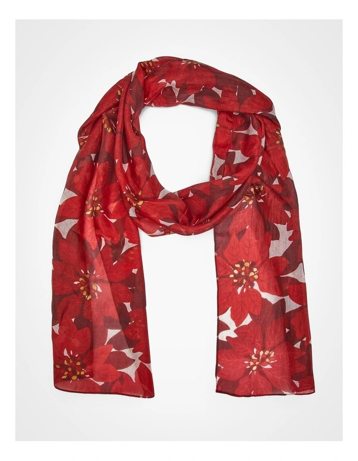 Festive Floral Silk Scarf in Red image 1