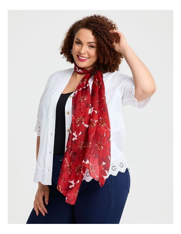 Festive Floral Silk Scarf in Red image 2