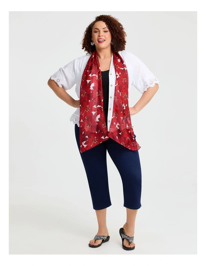 Festive Floral Silk Scarf in Red image 3
