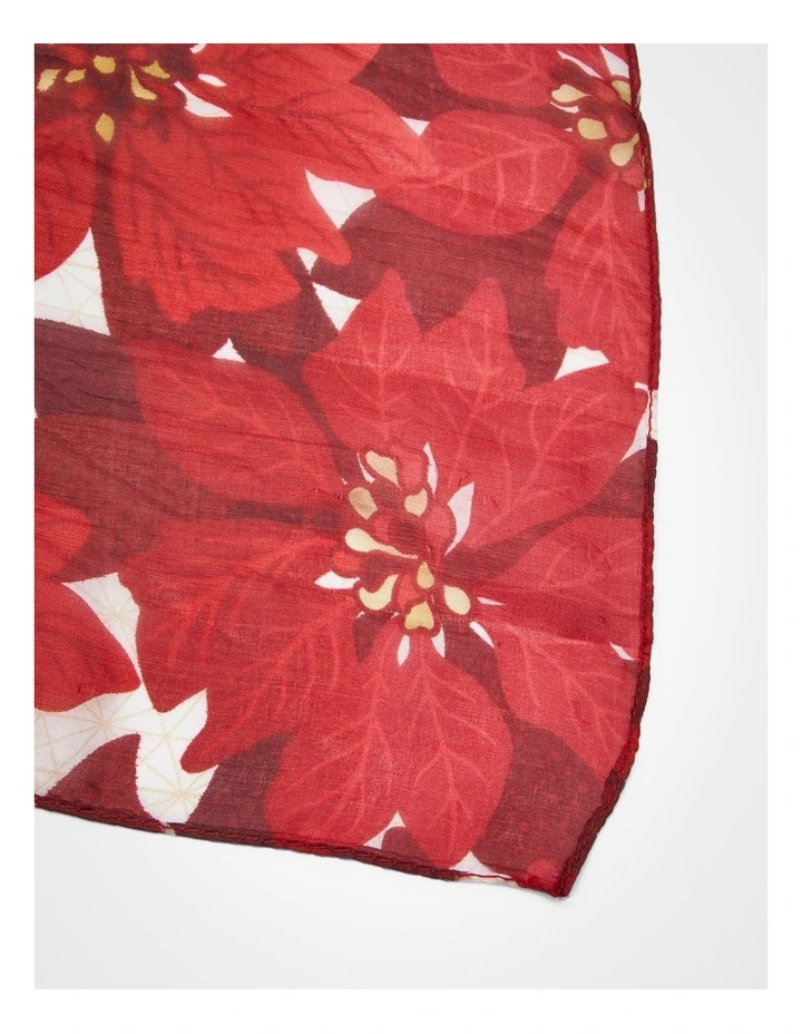 Festive Floral Silk Scarf in Red image 4