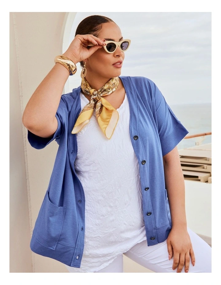 Pima Cotton Essential Cardigan Azure Blue image 5